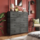 WLIVE 9-Drawer Dresser, Fabric Storage Tower for Bedroom, Entryway, Closet, Tall Chest Organizer Unit with Fabric Bins, Steel Frame, Wood Top, Easy Pull Handle, Charcoal Black Wood Grain Print WLIVE