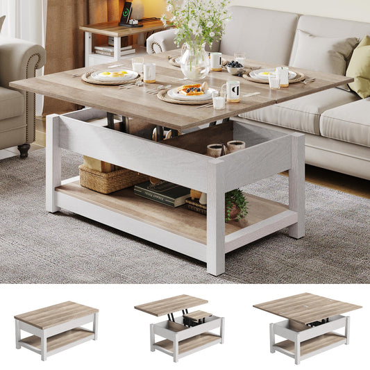 YITAHOME Lift Top Coffee Table, 3 in 1 Multi-Function Coffee Tables with Storage for Living Room, Farmhouse Modern Dining Table for Small Reception Room/Home Office,Grey Wash