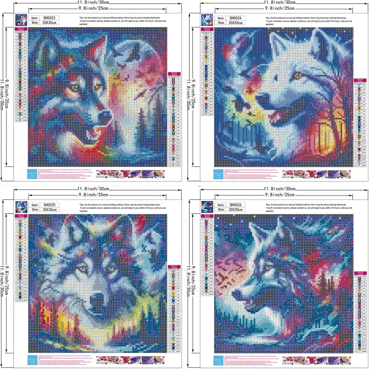 SHICERNHJ 4 Packs Animal Wolf Series Diamond Art Kits for Adults,5D Diamond Painting Kits for Beginner,DIY Full Drill Diamond Dots with Gem Art Kits for Adults,Home Wall Decor 12 x 12Inch SHICERNHJ