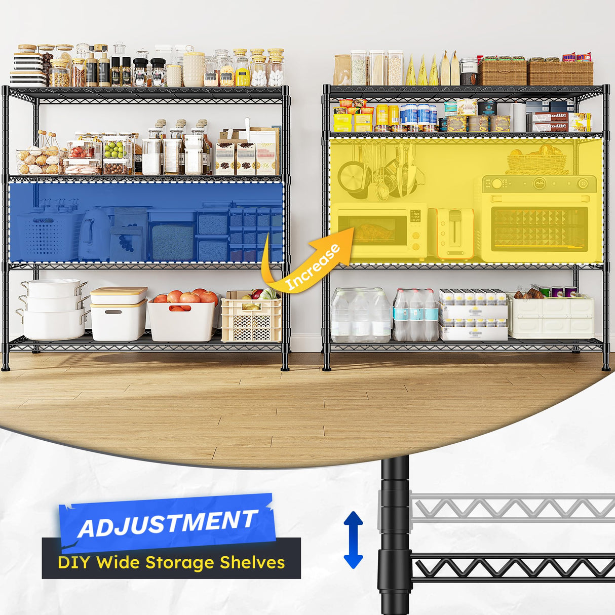 45 "W Metal Shelving Unit 4 Tier Storage Shelves Adjustable Wire Shelving Metal Shelf Pantry Shelves Wire Rack Commercial Shelving for Kitchen Pantry Utility Room Garage 45 "W x 59.4 "Hx 13.5" D Black DurayLoly