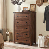 T4TREAM Farmhouse 5 Drawers Dresser Chests for Bedroom, Wood Rustic Tall Chset of Drawers,Dressers Organizer for Bedroom, Living Room,Hallway, Reclaimed Barnwood T4TREAM