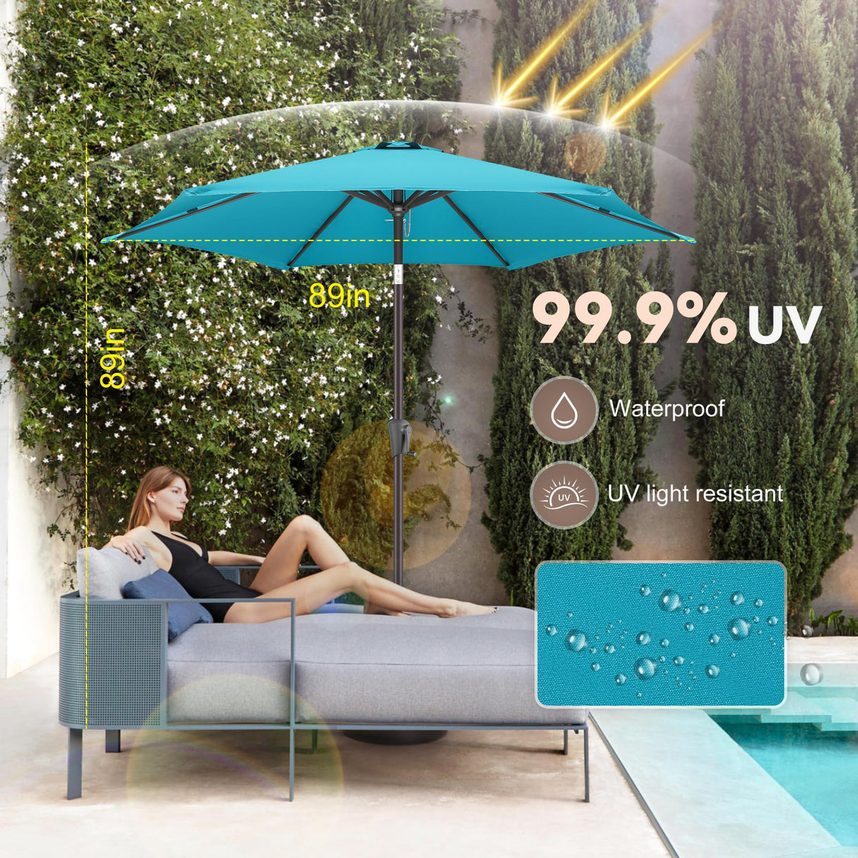 AckMizz 7.5ft Outdoor Patio Umbrella - Table Umbrella Waterprool UV Protection, Sombrillas de Patio with Push Button Tilt&Crank, Sun Umbrella for Pool, Porch, Garden, Deck, Backyard(Sky Blue) AckMizz