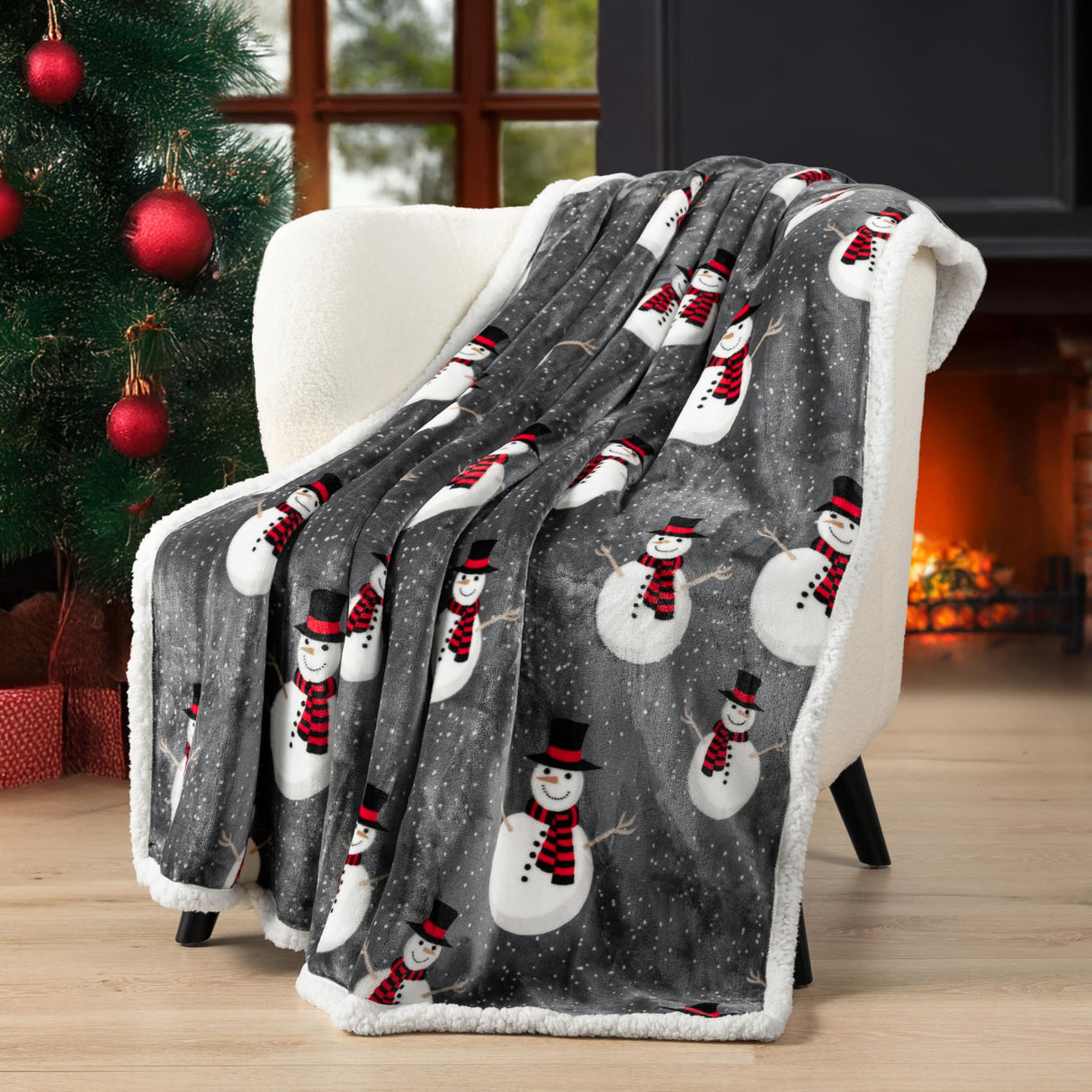 PAVILIA Premium Christmas Sherpa Throw Blanket | Snowman Decoration, Fleece, Plush, Warm, Cozy Reversible Microfiber Holiday Blanket 50 x 60 PAVILIA