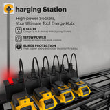 Spampur Power Tool Organizer Wall Mount with Charging Station, 8 Slots for Drill Organizer, Tool Battery Holder with 6 Outlet Power Strip, Drill Holder Heavy Duty Garage Organizers/Men's Gifts Spampur