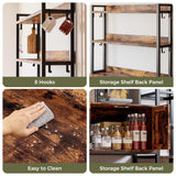 IRONCK Bakers Rack with Cabinet & Power Outlets, Microwave Stand with Storage Shelves, Tall Kitchen Bakers Rack with Hutch, Coffee Bar, 8 Hooks, Rustic Brown IRONCK