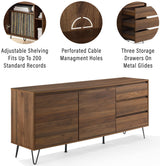 Crosley Furniture Teagan Mid Century Record Storage Sideboard Buffet Cabinet, Brown Oak Crosley Furniture