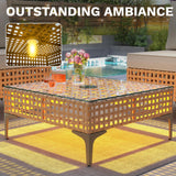 DWVO Patio Furniture Set 3 Pieces Outdoor Sectional Sofa with Solar Light Table & Waterproof Cushions Outdoor Couch All-Weather Rattan Patio Conversation Set for Balcony Garden Porch DWVO