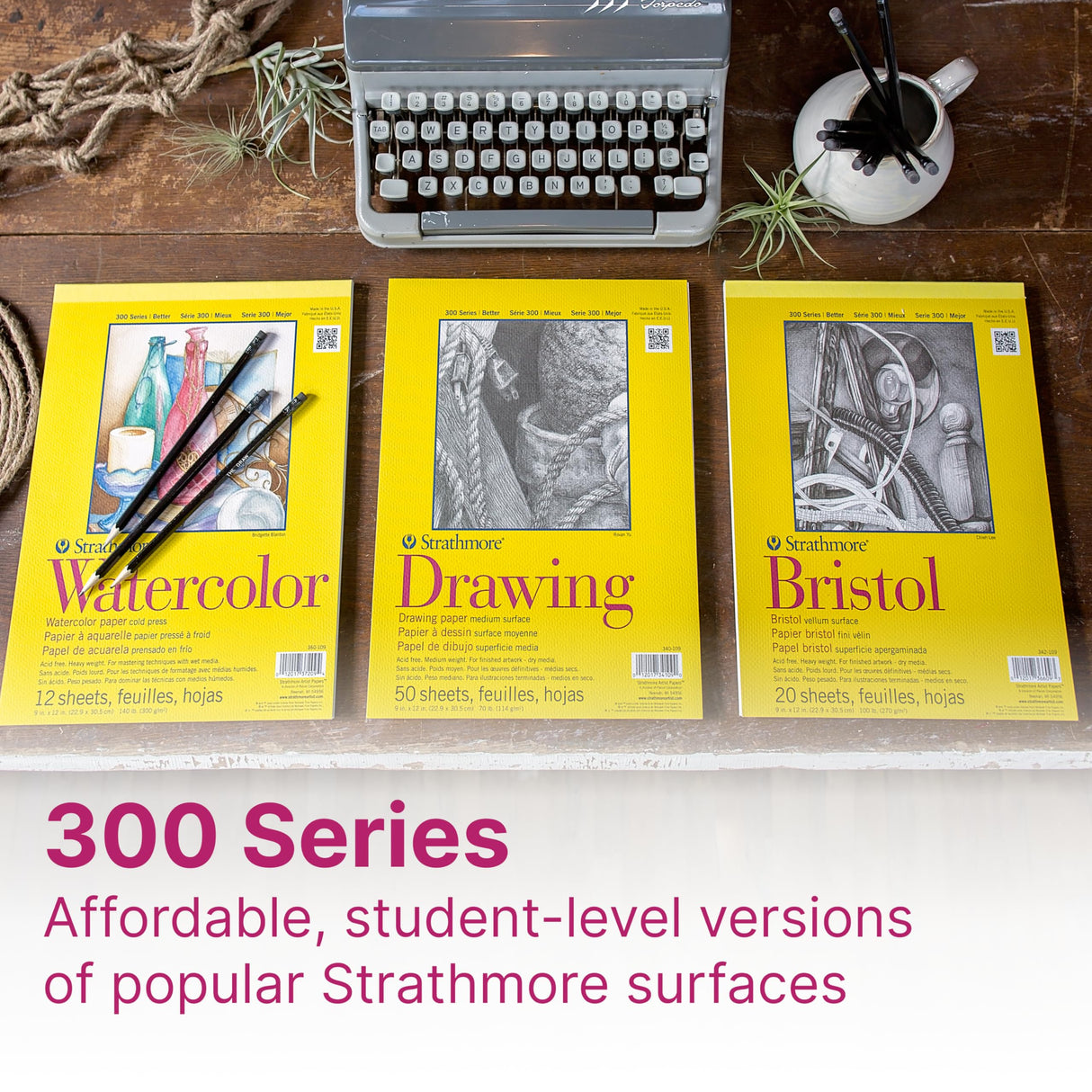 Strathmore 300 Series Mixed Media Pad, Toned Gray, Tape Binding, 184lb (300gsm), 20 Sheet, 9x12 inch, 1 Count Strathmore