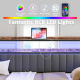 ANCTOR Daybed with Trundle, LED Lights and Charging Station, Full Size Daybed with 2-Tier Storage Shelves and Upholstered Headboard, Metal Sofa Bed Frame for Living Room, Bedroom, Black ANCTOR