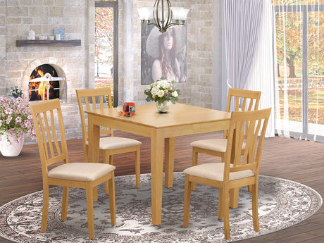 East West Furniture OXAN5-OAK-C Oxford 5 Piece Kitchen Set for 4 Includes a Square Table and 4 Linen Fabric Dining Room Chairs, 36x36 Inch East West Furniture
