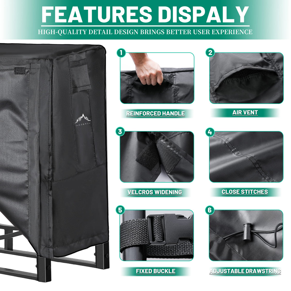 Himal Outdoors Firewood Racks Cover Log Rack Waterproof Firewood Cover Fit 8FT Wood Rack Himal Outdoors