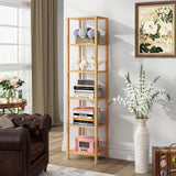 TUTOTAK Bookshelf, 6-Tier Tall Book Shelf, Narrow Bookcase for Small Space, DIY Stackable Bookshelf, for Living Room, Office, Study, Entryway, Industrial, Natural BS01BN006 TUTOTAK