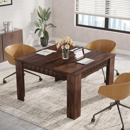 Tribesigns 43-Inch Square Conference Table for 4 People, Small Wooden Meeting Room Table for Conference Room Seminar Room Boardroom, Rustic Brown, Heavy Duty Legs - WoodArtSupply