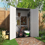 KINYING Outdoor Storage Cabinet Waterproof, Resin Vertical Outdoor Storage Shed for Patio Furniture, Garden Tools, Pool Accessories, Mower Storage (66 Cu.ft, Off White) KINYING