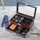 Sunix Watch Box Organizer for Men, Luxury Wood Watch Jewelry Box with Valet Drawer, Glass Cover Watch Display Organizer, Jewelry Organizer for Men Gift Sunix