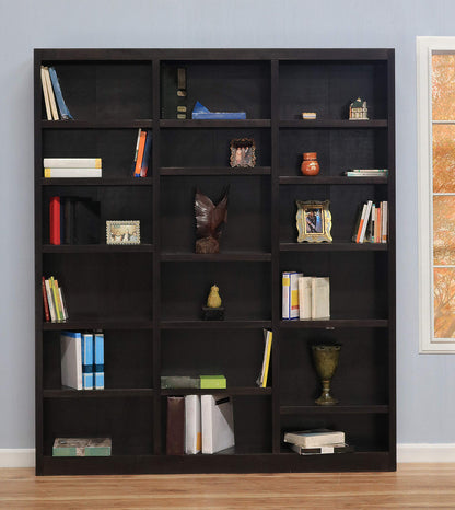 Traditional 84" Tall Triple Wide 18-Shelf Bookcase in Chocolate Espresso - WoodArtSupply