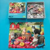 100 Pieces Jigsaw Puzzles for Adults - Cat Puzzles for Kids Ages 6-8 8-10 10-12 - Picnic Kittens and Donuts Mulic