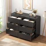 Jocoevol Modern Black 6 Drawer Dresser - Simply Chest of Drawers for Bedroom, Closet, Living Room, Hallway, Entryway, Wood Storage Double Dresser with Smooth Metal Rails - Black Jocoevol
