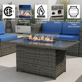 UIXE Outdoor Patio Furniture Sets with Propane Fire Pit Table, 10 Pieces Wicker Patio Sectional Sofa Lounge Couch Seating PE Rattan Conversation Set Includes 45" Gas Fire Table, Light Gray UIXE