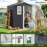 DAUSOLA 5.6x3.5 FT Outdoor Storage Shed, Metal Garden Tool Shed with Updated Frame Structure, Lockable Doors and Windows, Ideal for Backyard Garden Patio Lawn, Grey DAUSOLA