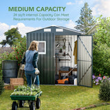 MistMo 6X4X6.5 FT Compact Vertical Outdoor Steel Storage Shed with Lockable Doors, Ideal for Garden, Backyard, and Patio Utility and Small Tool Storage,Bike Shed, Garbage Can, Chicken Coop Mistmo