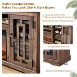 JXQTLINGMU Fireplace TV Stand with 36" Electric Fireplace for 80 Inch TV, Farmhouse 32" Tall Highboy Entertainment Center w/6 Shelves, Modern Media Console w/Storage for Living Room, Rustic Brown JXQTLINGMU