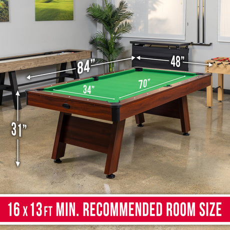 GoSports 7 ft Pool Table with Wood Finish - Billiards Game Room Table for Adults & Family - Accessories Not Included GoSports