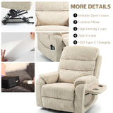 JIKFRIMA Power Lift Recliners Chairs for Elderly Adults Lay Flat Recliner with Heat & Massage, Wireless Charging Device, USB Ports, Cup Holder, Lumbar Pillow, 400Lbs (Velvet Fibric,Beige) JIKFRIMA