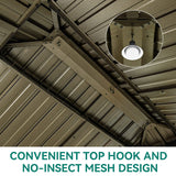 YITAHOME 10x10ft Hardtop Gazebo with Nettings and Curtains, Wood Grain Heavy Duty Double Roof Galvanized Steel Outdoor Combined of Vertical Stripes Roof for Patio, Backyard, Deck, Lawns, Brown YITAHOME