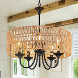 Bagood 5-Light Large Boho Rattan Pendant Lighting with Hand Woven Wicker Shade 19.7" Wicker Light Fixture Farmhouse Rattan Chandelier Drum Pendant Light Fixture for Dining Room Living Room Kitchen Bagood