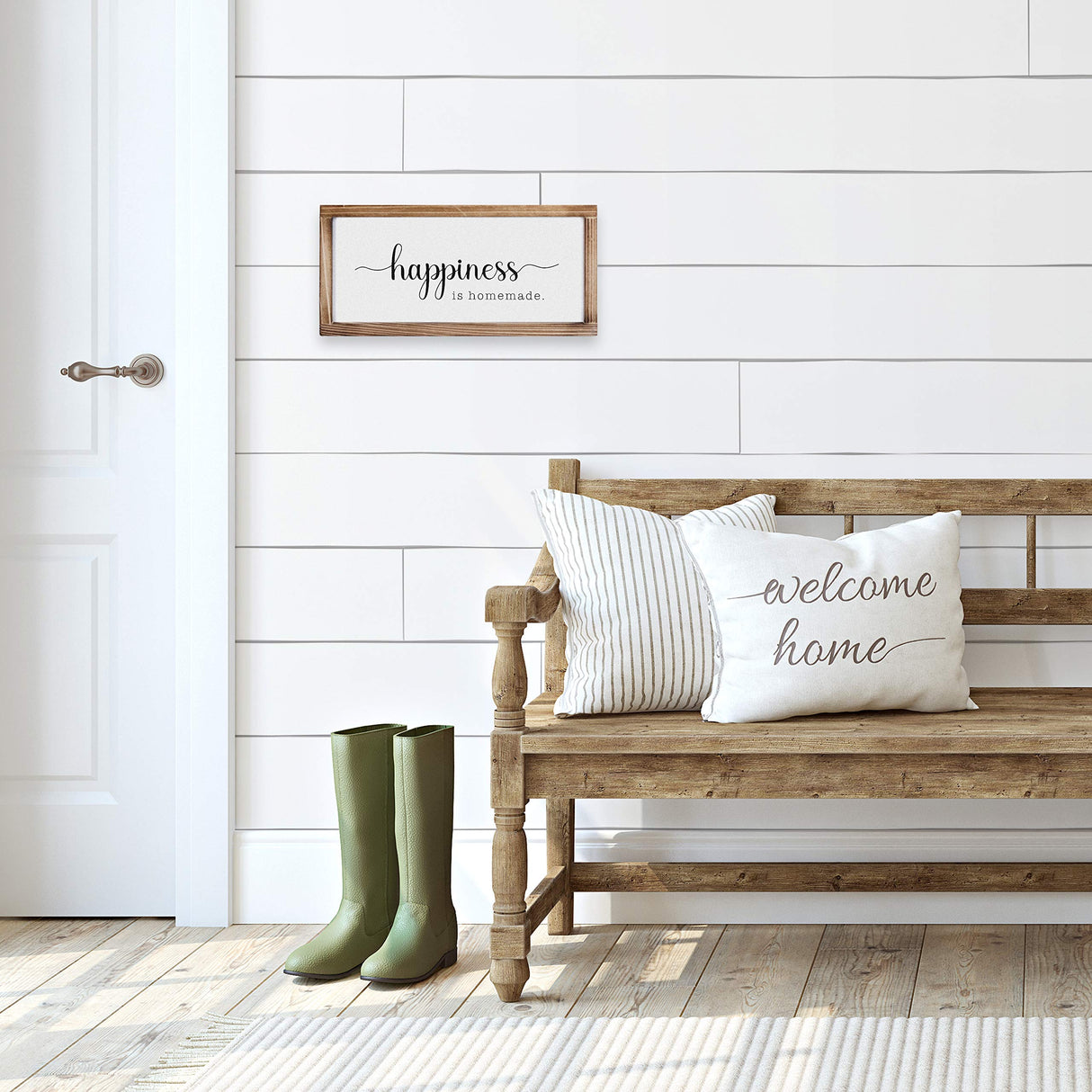 Happiness Homemade Inspirational Farmhouse Decor, Rustic Wall Art, 8x17 Inch Wood Framed MAINEVENT