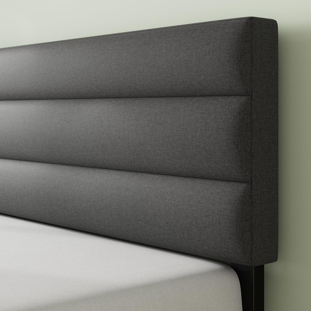ZINUS Full Piper Upholstered Platform Bed with Horizontal Paneled Headboard, Wooden Slat Support, No Box Spring Needed, Easy Assembly, Eco Friendly Packaging, Dark Grey ZINUS