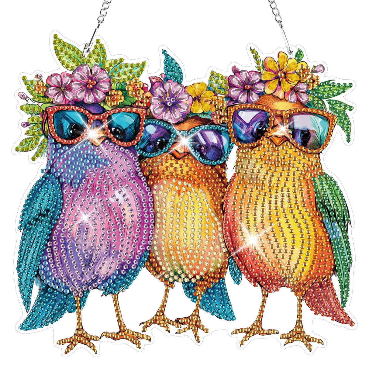HEIBAGO Birds Hanging Diamond Art Kits for Adults, Fall Special Shaped Crystal Diamond Painting Ornament Kit, DIY Double-Sided Pattern Window Pendant Gem Art Kit for Home Wall Decor 8.3x8.3inch HEIBAGO