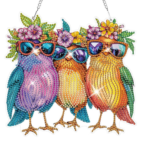 HEIBAGO Birds Hanging Diamond Art Kits for Adults, Fall Special Shaped Crystal Diamond Painting Ornament Kit, DIY Double-Sided Pattern Window Pendant Gem Art Kit for Home Wall Decor 8.3x8.3inch HEIBAGO