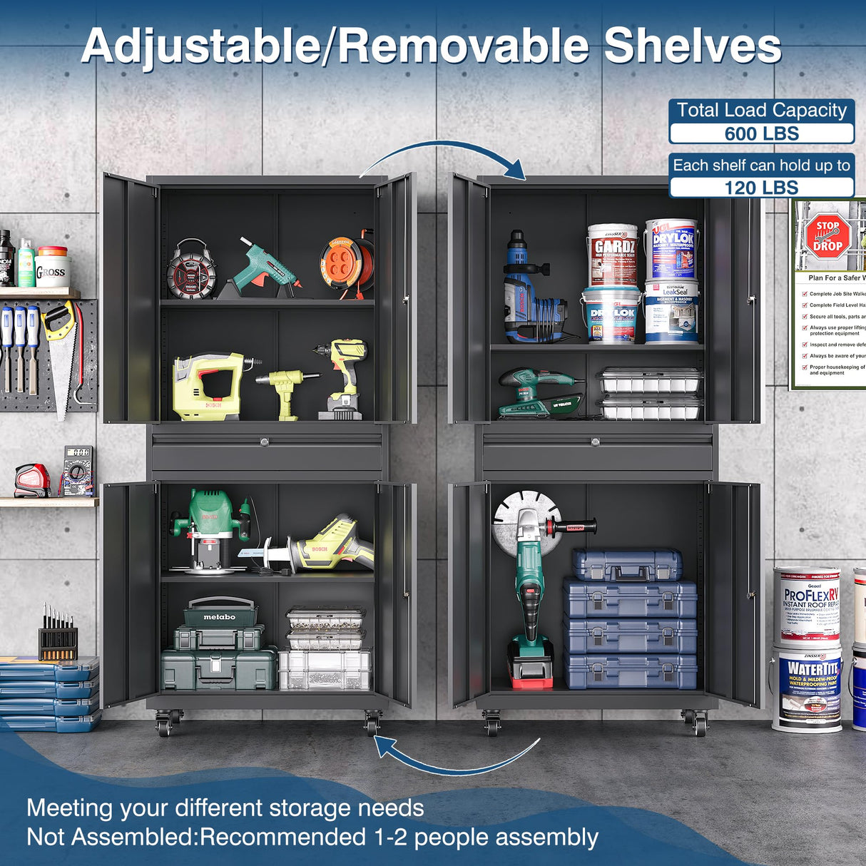 AFAIF Black Metal Storage Cabinet with Wheels, 73" Tall Garage Rolling Storage Cabinet with Doors and Shelves, Lockable Tool Cabinet Steel Locking Cabinets for Home Office, Garage, Pantry AFAIF