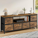 Lulive TV Stand for Bedroom, LED Rustic Brown Dresser for Living Room with 6 Fabric Drawers, 43 55in TV Stand with Power Outlet, Entertainment Center with Open Shelf Lulive