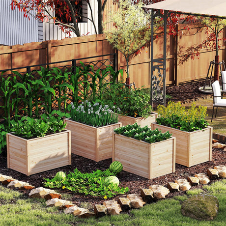 Giantex Wood Raised Garden Bed, 40"x25"x26" Elevated Planter Box w/Open-Ended Base for Deep-Rooted Plant Vegetable Fruit Flower, Outdoor Solid Wood Planter for Patio Backyard (1,40"x25"x26") Giantex