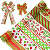 Whaline Christmas Ribbons 36 Yards Dot Stripe Candy Wired Edge Ribbon Red Green Fabric Craft Ribbon for Xmas Wreath Bow Making DIY Crafts Wrapping Supplies, 6 Rolls Whaline