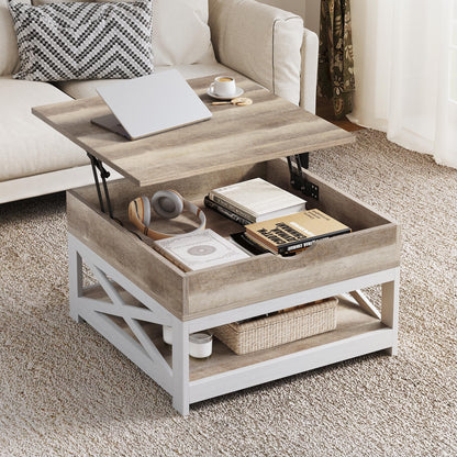 YITAHOME Coffee Tables with Living Room, Lift Top Coffee Table with Storage, Farmhouse Coffee Table, Square Wood Center Table Cocktail Table, Grey Wash