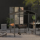 Outsunny 8' x 5' Grill Gazebo Shelter with Interlaced Vented Polycarbonate Roof, Outdoor BBQ Canopy with Side Shelves, Steel Frame for Garden, Patio, Backyard, Dark Gray Aosom