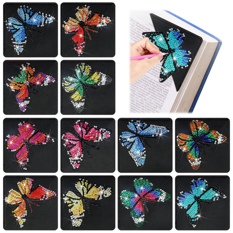 Ireer 12 Pcs Diamond Painting Corner Bookmark Kits 5D DIY Page Book Marks Diamond Art Crafts Bookmarks for Adults Women Graduation Birthday Supplies(Butterfly) Ireer
