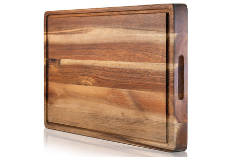 PREMIUM ACACIA Cutting Board & Professional Heavy Duty Butcher Block w/Juice Groove - Extra Large (17"x13"x1.4") Organic, End Grain Chopping Block. SOULFINO