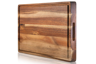 PREMIUM ACACIA Cutting Board & Professional Heavy Duty Butcher Block w/Juice Groove - Extra Large (17"x13"x1.4") Organic, End Grain Chopping Block.