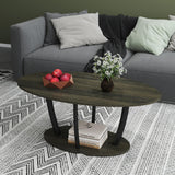 Manora Rustic Small Oval Coffee Table for Living Room, Narrow Wood Center Table with Shelf, Retro Style Coffee Table with Curved Metal Legs, Stable and Easy Assembly, Gray Manora