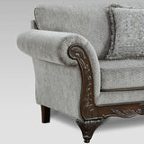 Roundhill Furniture Hernen Carved Wood Frame Sofa and Loveseat Set, Gray Roundhill Furniture