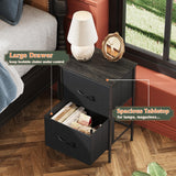 WLIVE Black Night Stand, Nightstand with 2 Drawers, Small Dresser for Bedroom, Bedside Table Furniture, College Dorm, End Table with Fabric Bins, Size L 24.9" H WLIVE