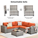 ovios 6 Pieces Patio Furniture Set, Outdoor Wicker Sectional Sofa with Glass Table Comfy Cushions, Modern Modular Deep Seat Couch Rattan Conversation Set, Orange Red ovios