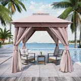 LAUSAINT HOME Outdoor Patio Gazebo with Expansion Bolts, Double Roof Soft top Gazebos Shelter Party Tent with Mosquito Nettings and Privacy Screens for Backyard, Deck, Garden, Lawn (8×8, Khaki) LAUSAINT HOME