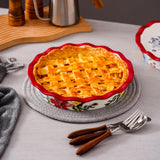 Sagoskat Pie Pan Ceramic Pie Plate, 9 inch Deep Dish Pie Pans, Nonstick Pie Pans for Baking, Red Floral Pie Dish For Kitchen Sagoskat
