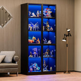 Jartoil Display Cabinet with Glass Doors & Lights, 5-Tier LED Storage Curio Cabinet, Trophy Display, Lighted Display Bookcase for Home Office, Black Jartoil